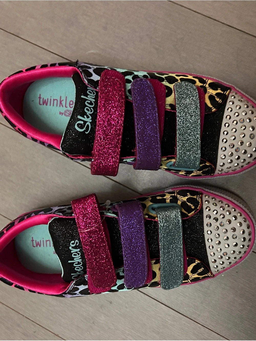 Skechers Kids Glitter Strap Sneakers - Pink, Purple, Teal, Black